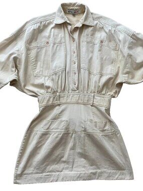 Vintage Averroe Cargo Dress Womens Size 5/6 Tan Beige Batwing Utility 80s 90s